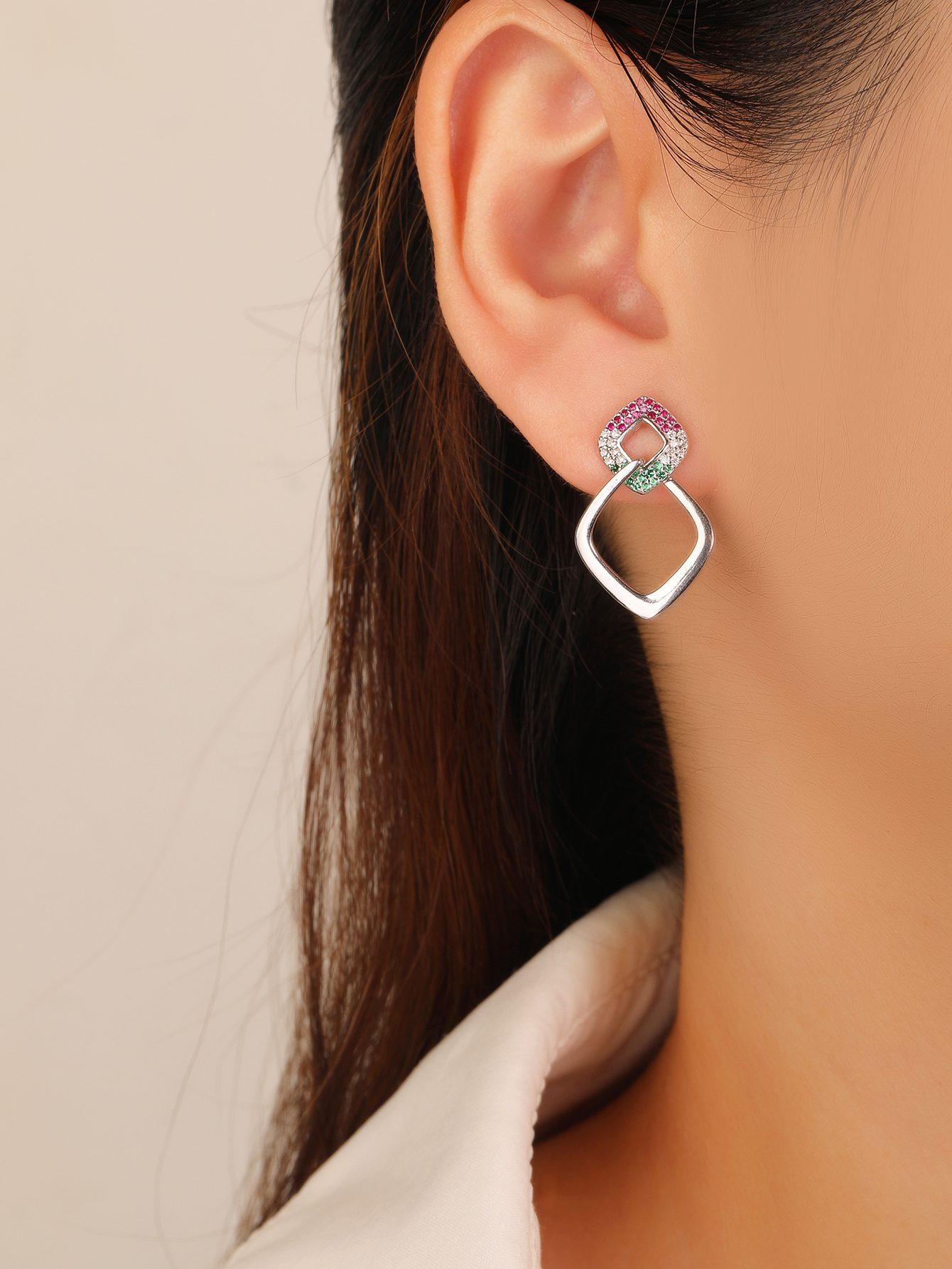 National Light Tricolor Geometric Earrings 3