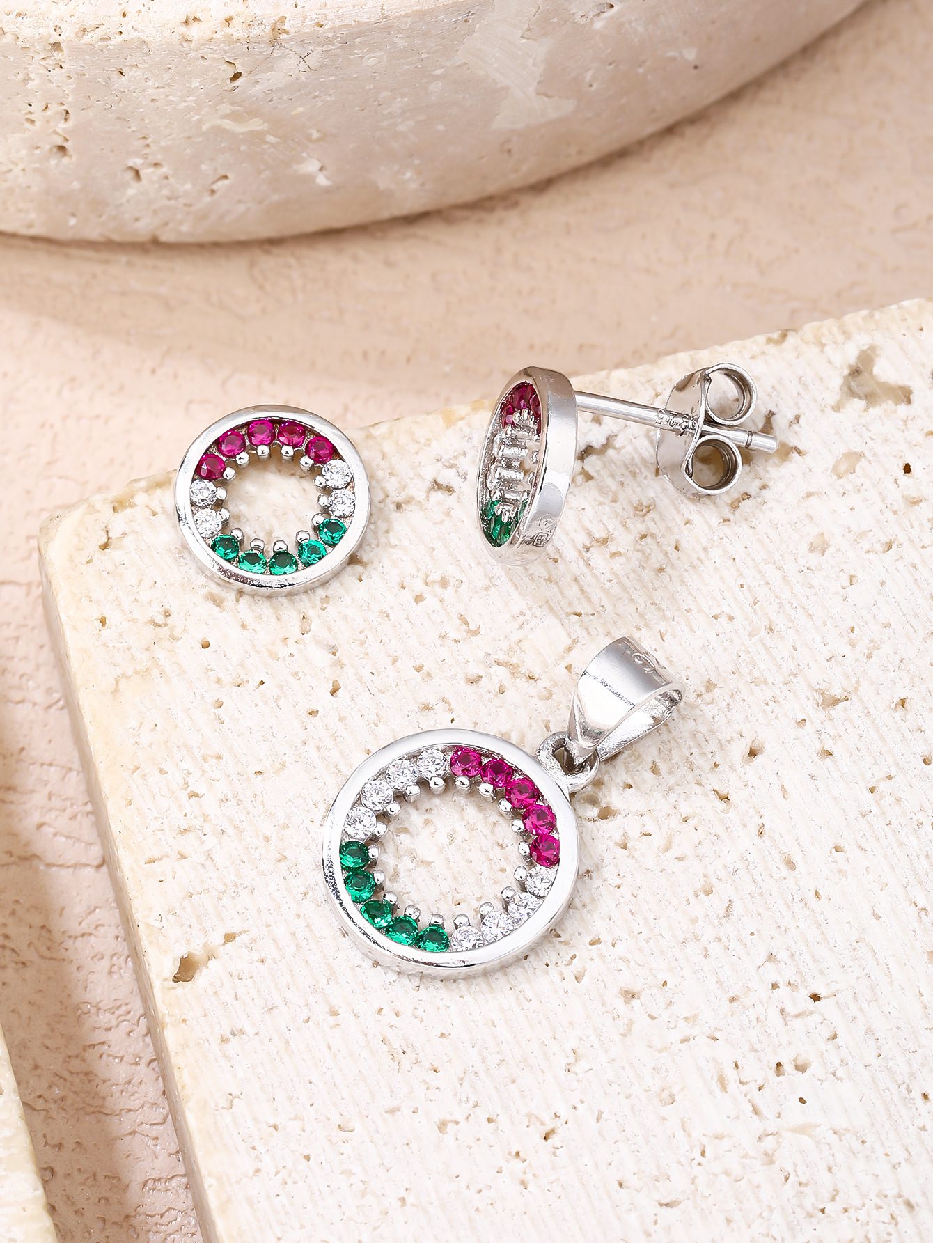 National Light Tricolor Circle Pendant and Earring Set 3