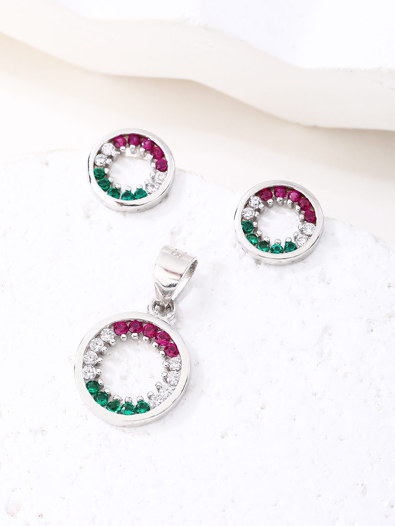 National Light Tricolor Circle Pendant and Earring Set 4