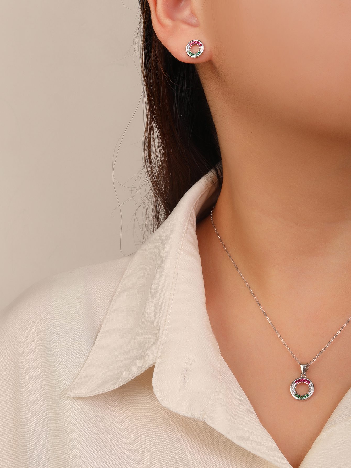 National Light Tricolor Circle Pendant and Earring Set 5