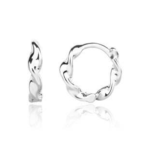 Hullám mintás karika fülbevaló, AG 925 ródiumozott ezüst (1,3 × 0,3 cm)