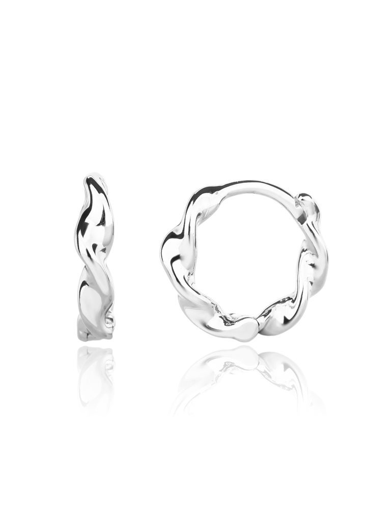 Hullám mintás karika fülbevaló, AG 925 ródiumozott ezüst (1,3 × 0,3 cm)