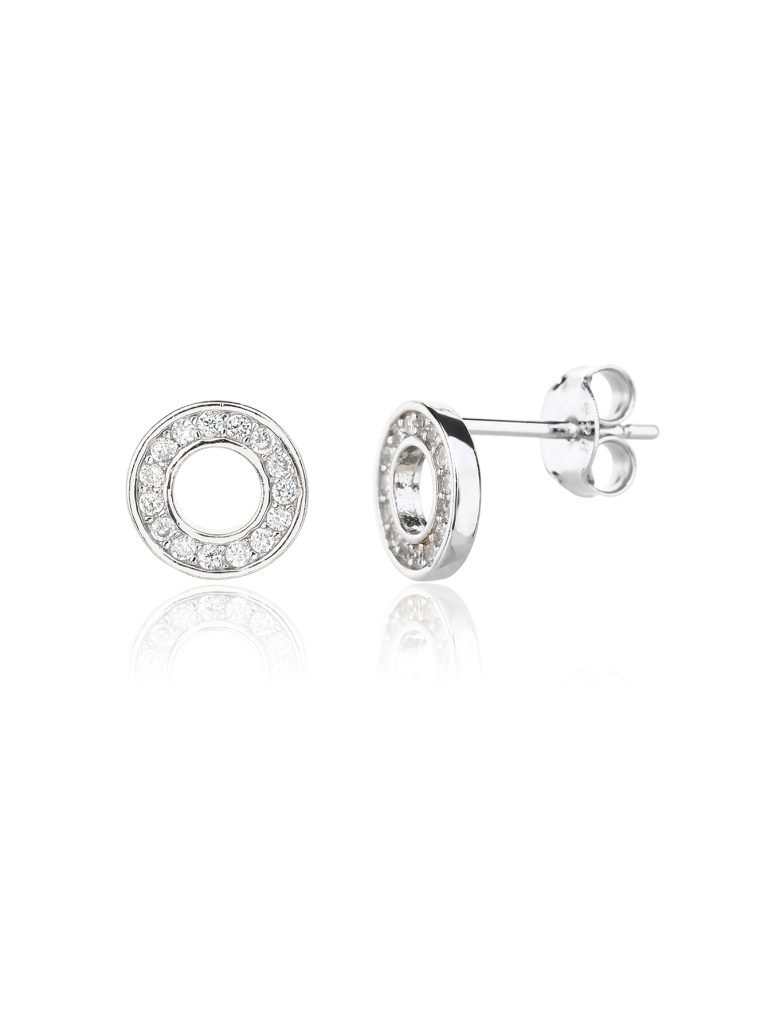 Circular white stone earrings with silver studs