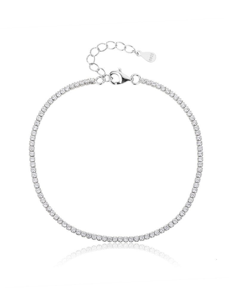 Tennisarmband mit Zirkonia-Steinen, rhodiniertes 925er Silber (16,5 + 3,5 cm)