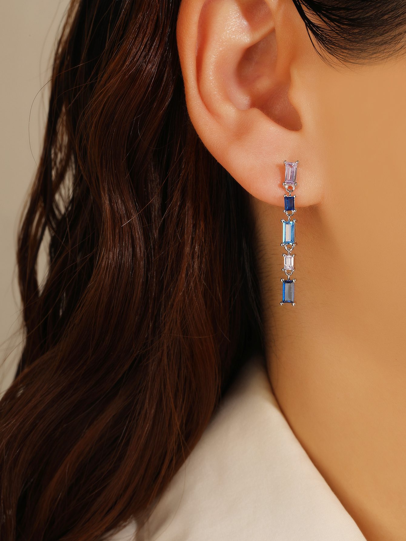 Colorful Baguette Stone Dangle Earrings 1