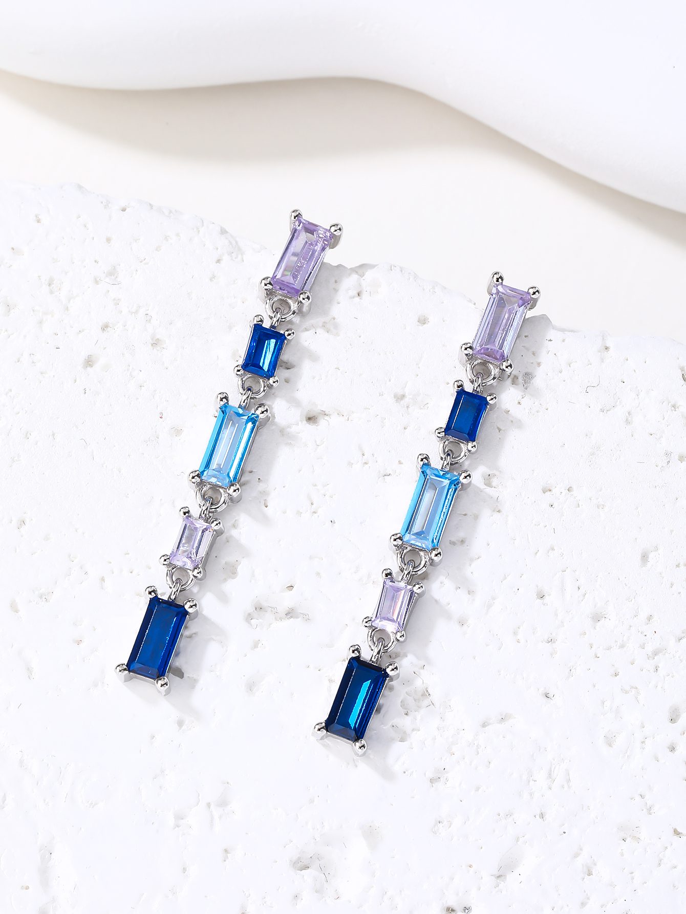 Colorful Baguette Stone Dangle Earrings 4