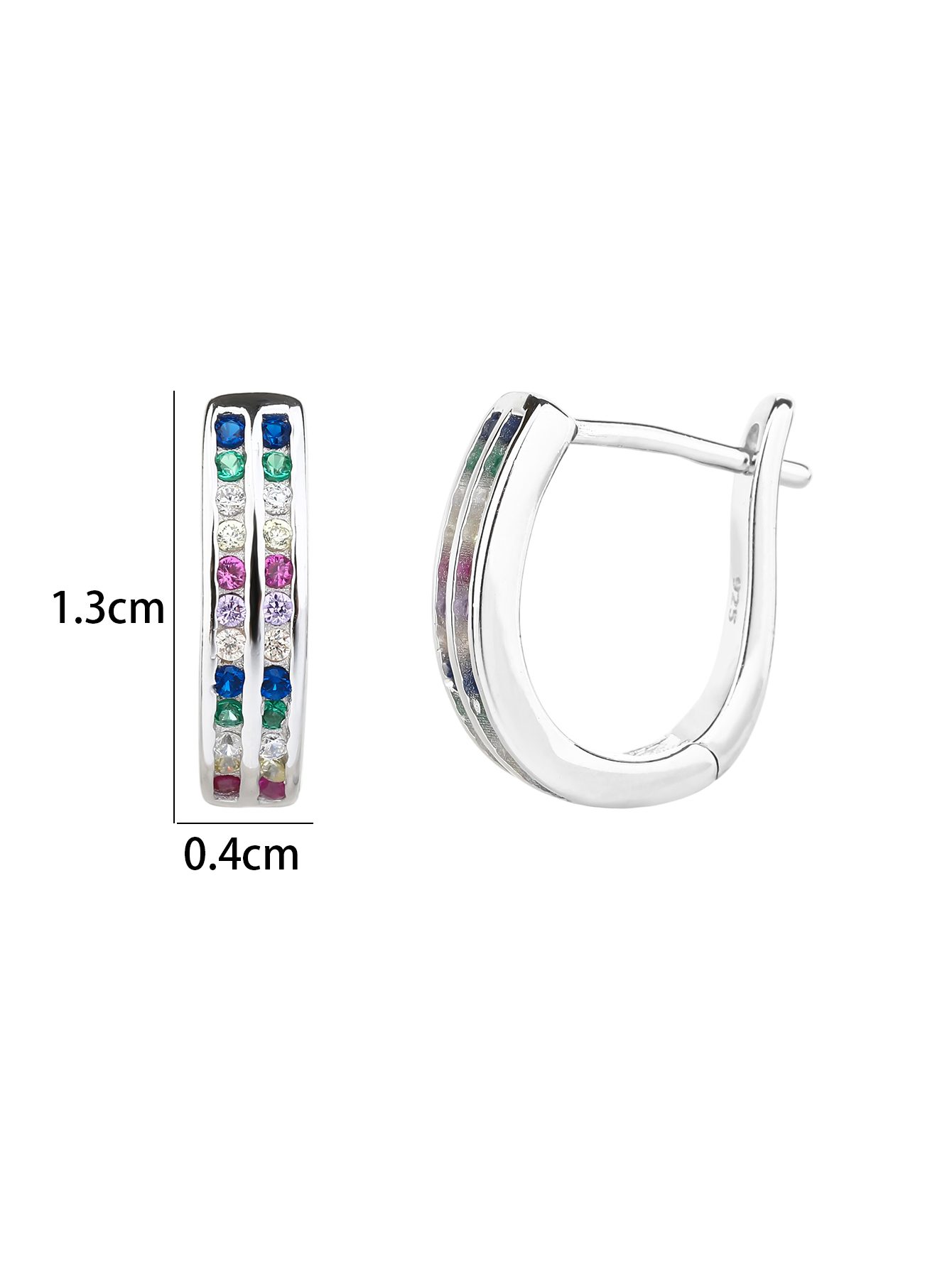 Rainbow Zirconia Double-Band Hoop Earrings 2