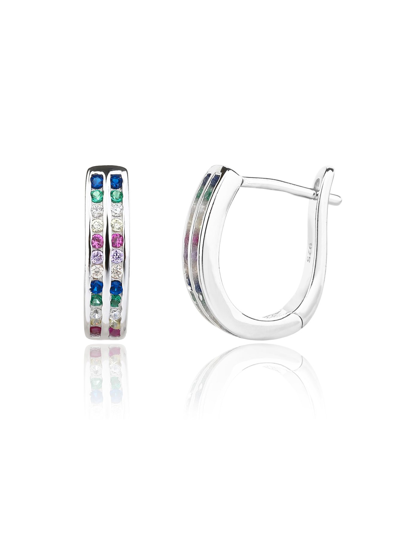 Rainbow Zirconia Double-Band Hoop Earrings 3