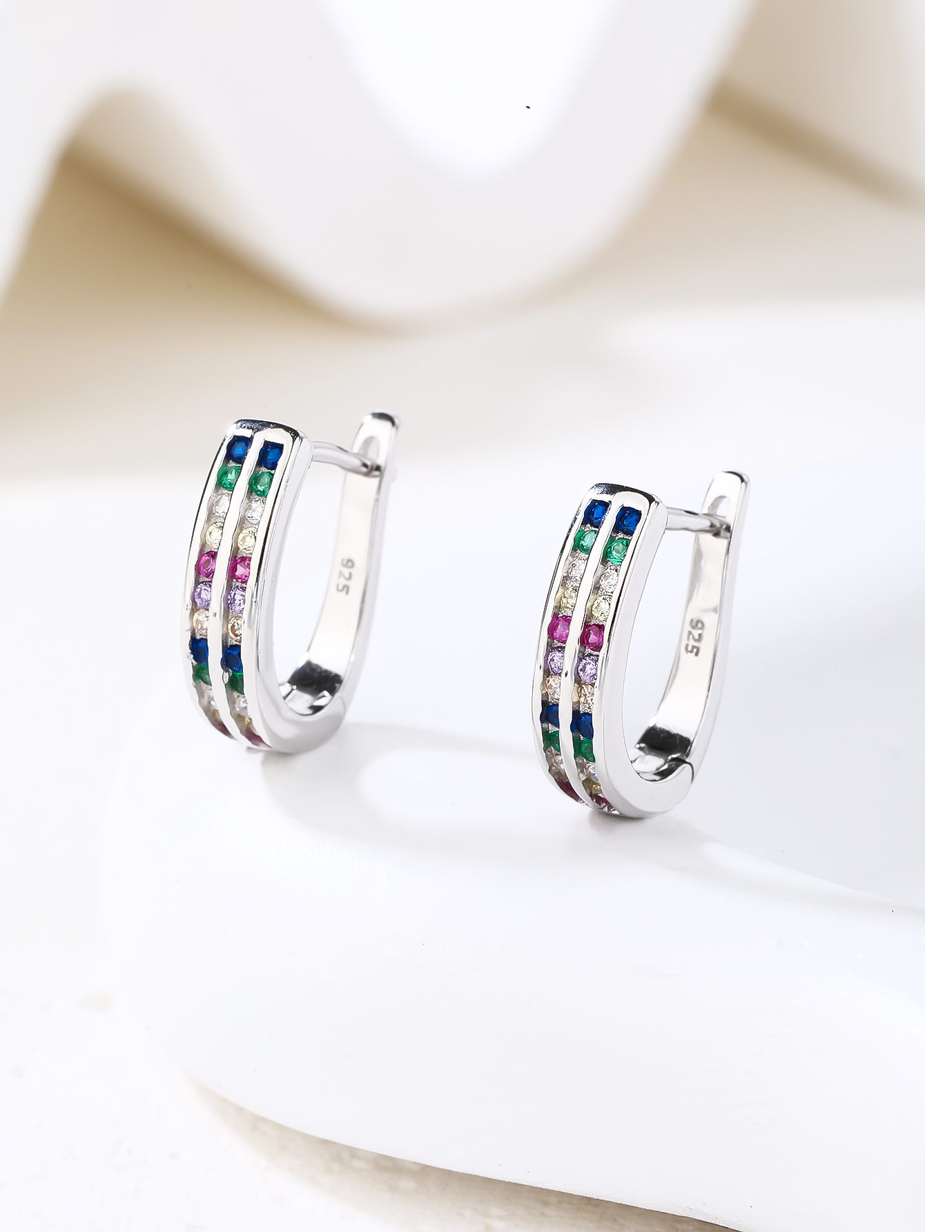 Rainbow Zirconia Double-Band Hoop Earrings 4