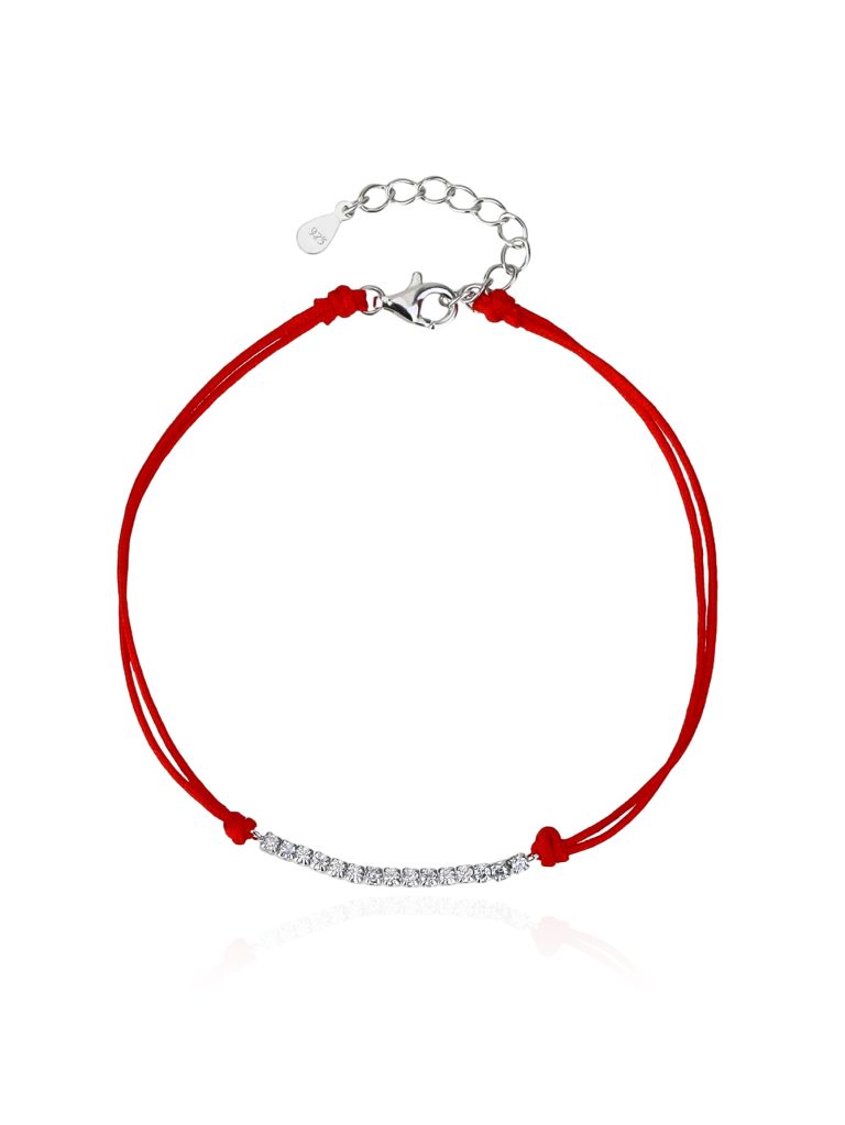Rotes Schutzarmband mit Zirkonia-Verzierung, aus rhodiniertem 925er Silber (17 + 4 cm)