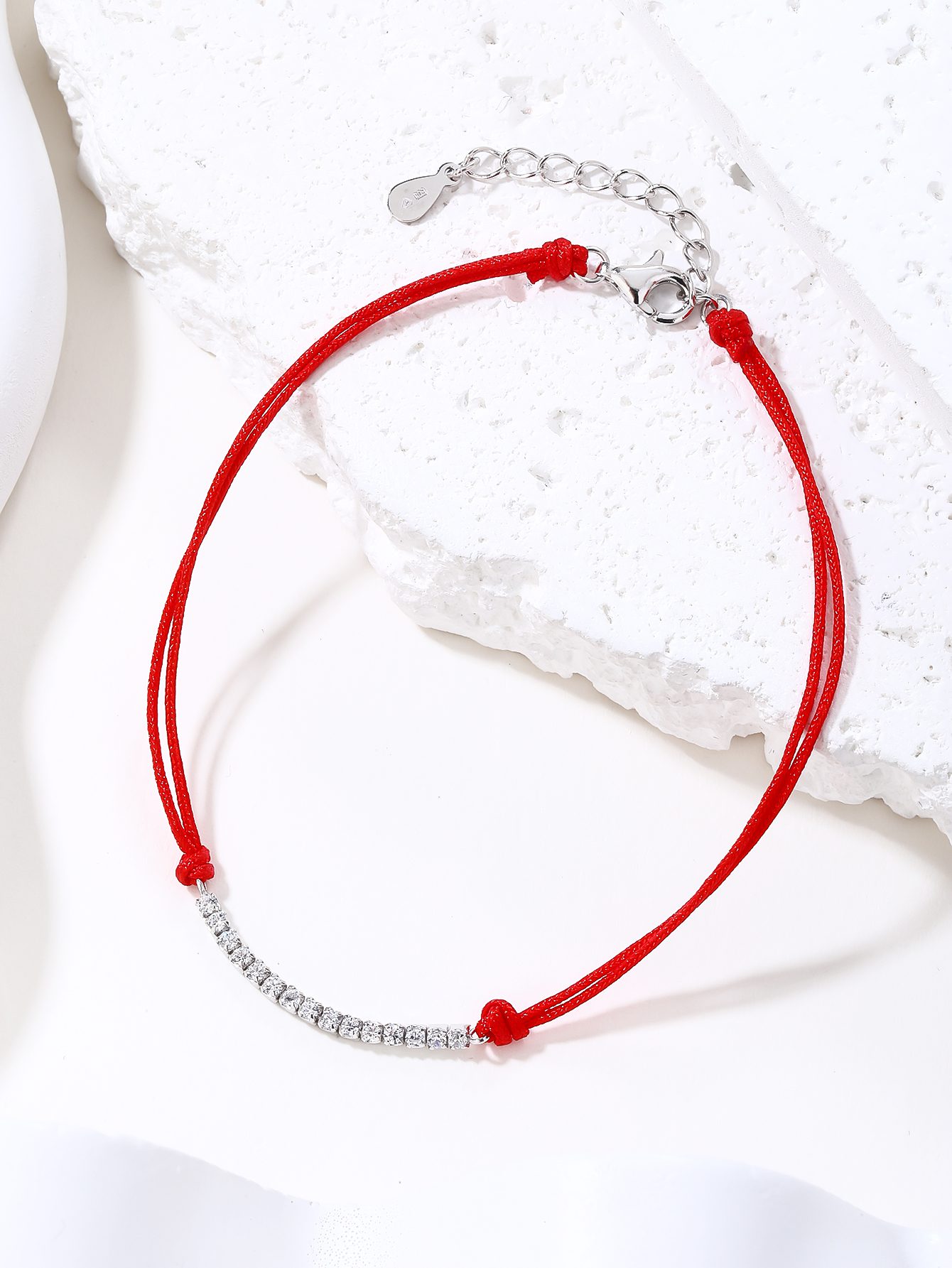 Red-threaded watch-matching bracelet with cubic zirconia embellishment 4