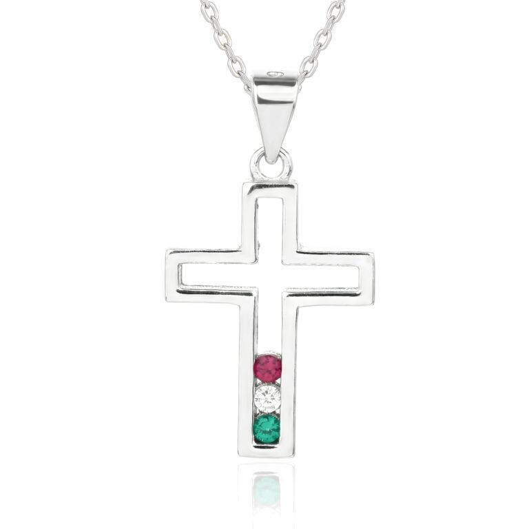 Nationales Licht – Trikolor-Kreuz-Anhänger mit Halskette, AG 925, rhodiniert