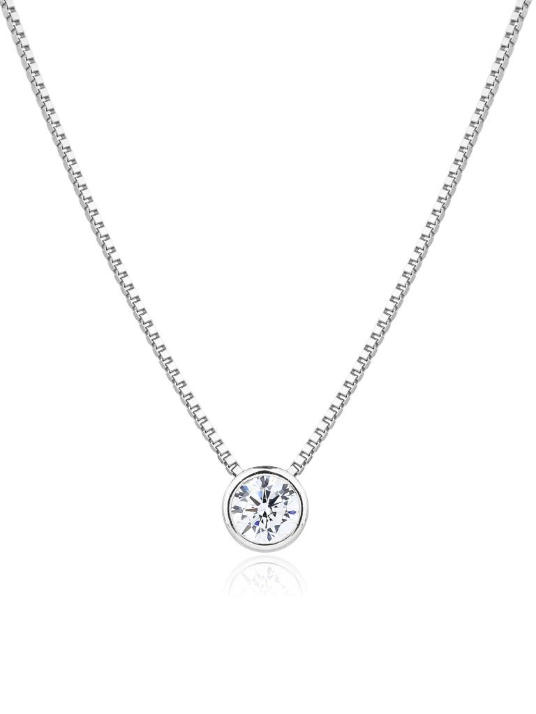 Round-link necklace with cubic zirconia stones, AG 925 rhodium-plated silver (45+4 cm)