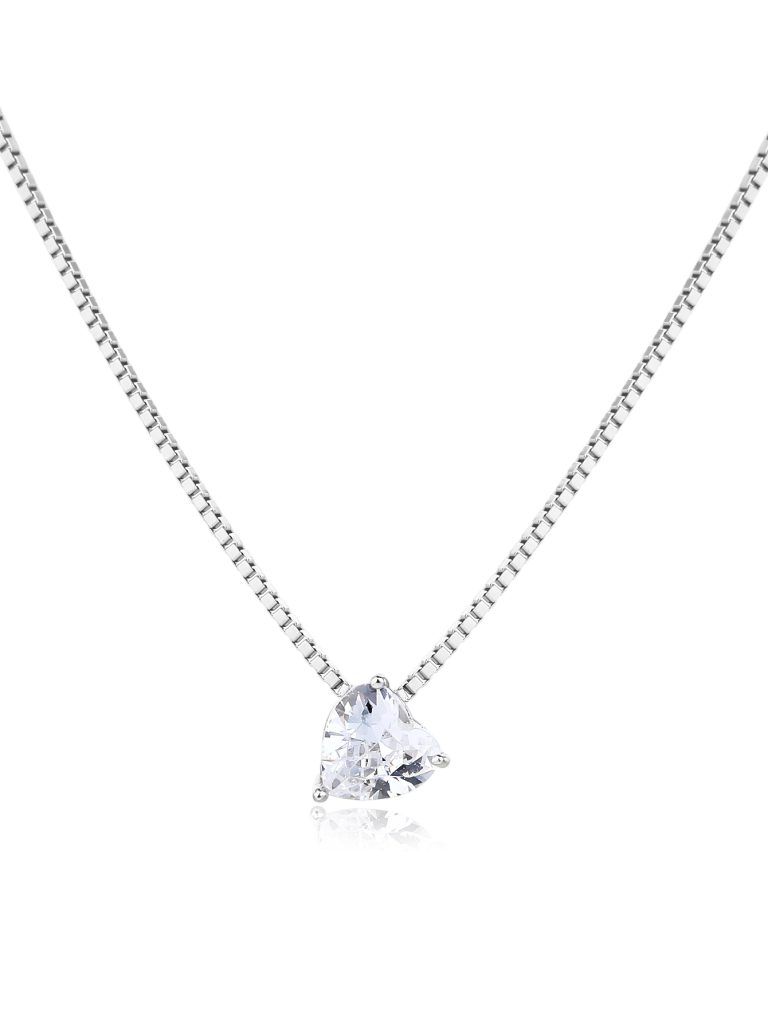 Heart-shaped pendant necklace with cubic zirconia, AG 925 rhodium-plated silver (45+4 cm)