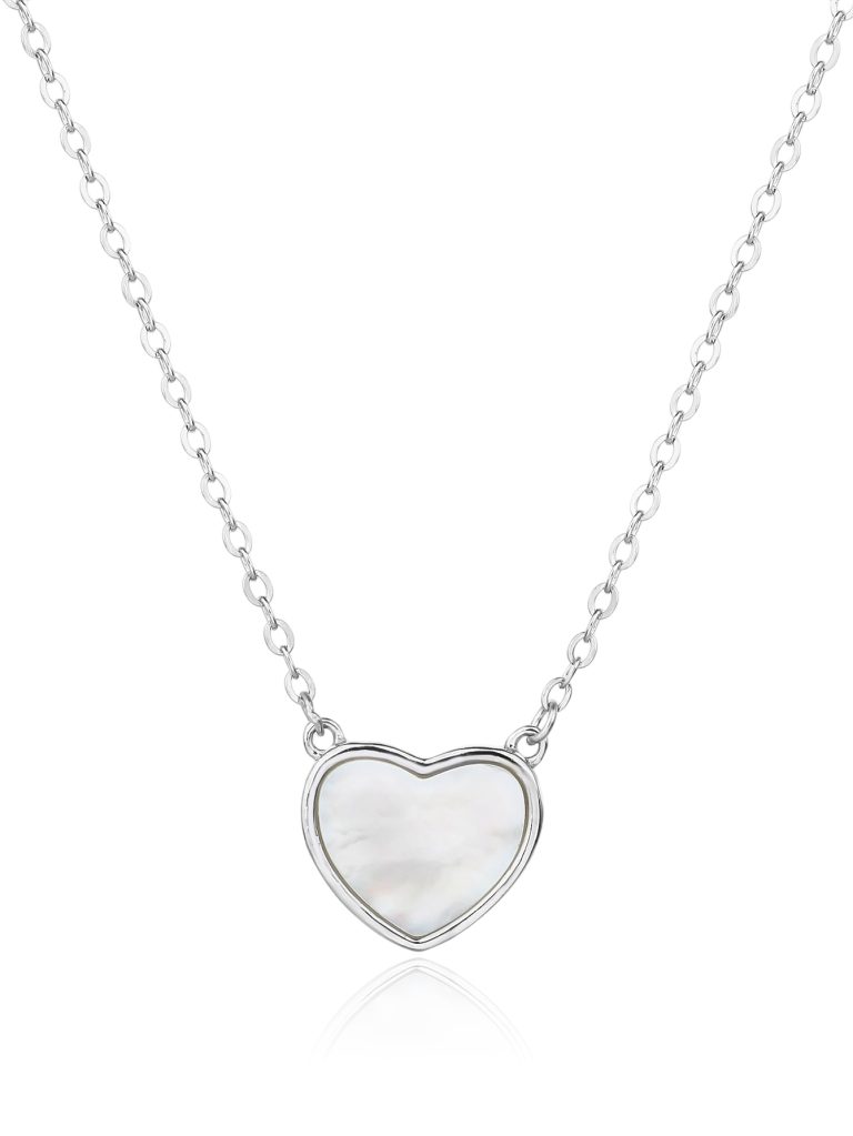 Heart-shaped pendant necklace with mother-of-pearl inlay, AG 925 rhodium-plated silver (44+4 cm)