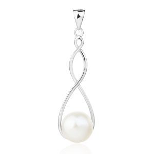 Elegáns édesvizi tenyésztett gyöngy medál hullámvonalas designnal, AG 925 ródiumozott ezüst