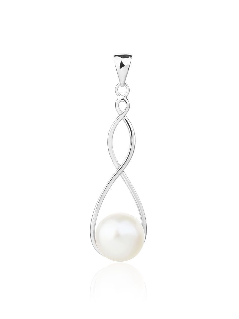 Elegant freshwater cultured pearl pendant with a wavy design, made of rhodium-plated 925 sterling silver