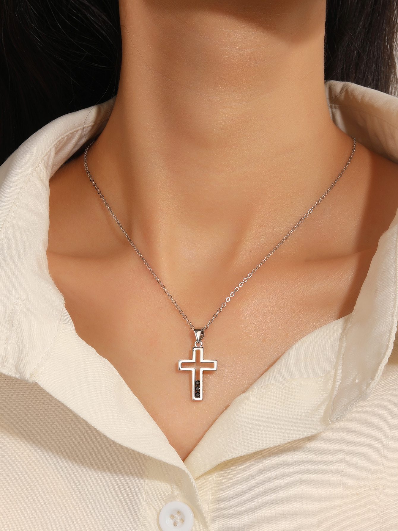 Cross Pendant with Black Zirconia Stones 1
