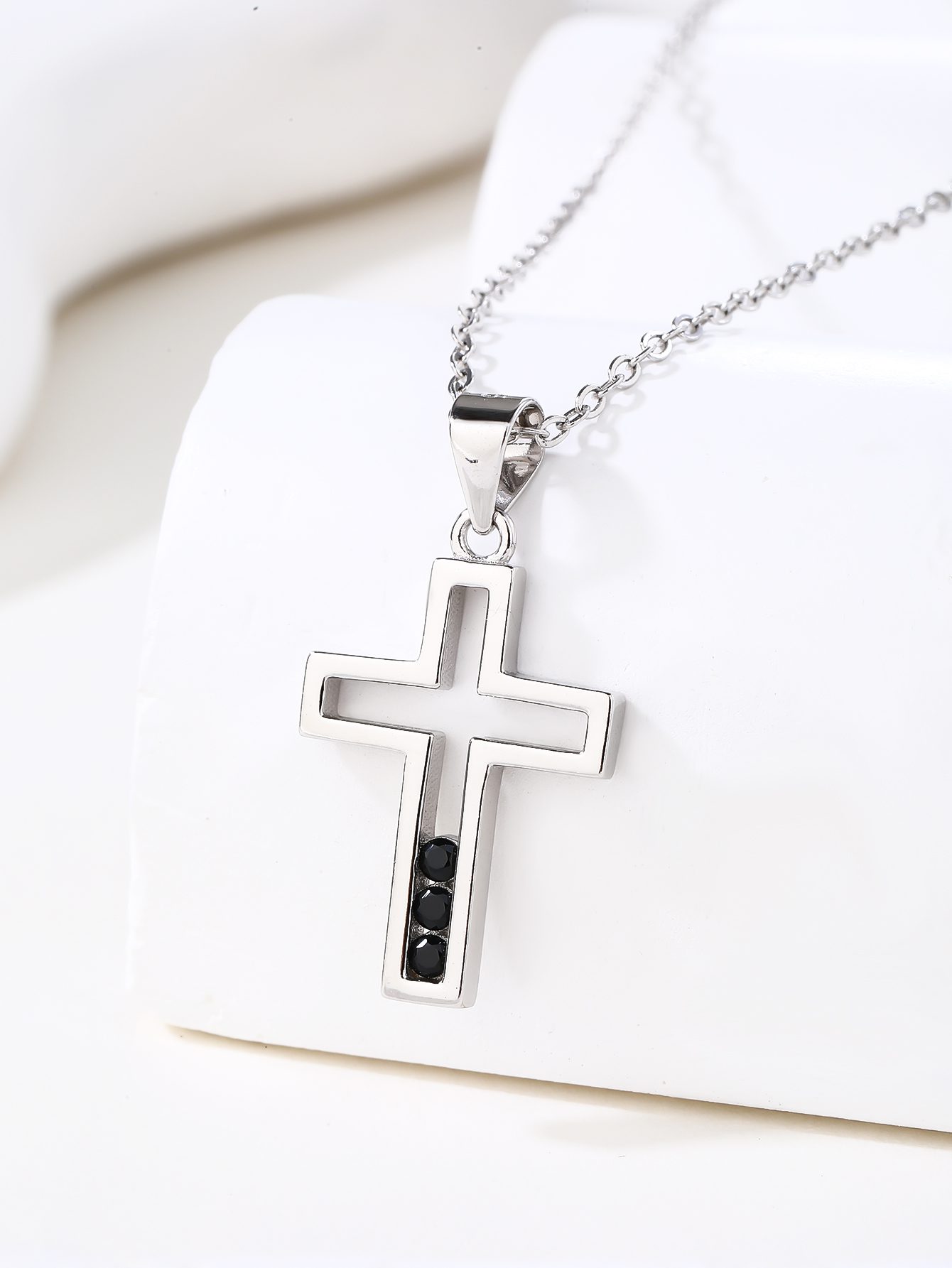 Cross Pendant with Black Zirconia Stones 4