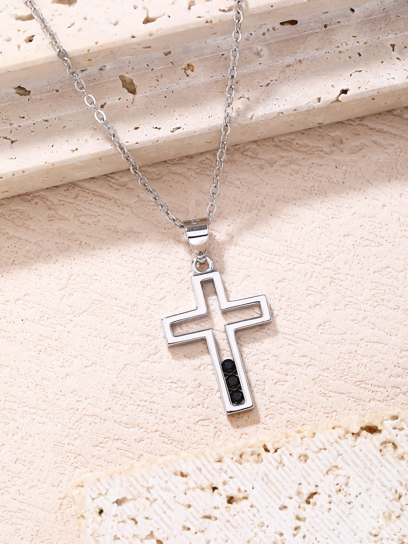 Cross Pendant with Black Zirconia Stones 5