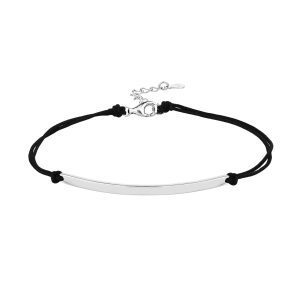 Ezüst gravírozható betéttel órakísérő karkötő fekete zsinórral, AG 925 ródiumozott ezüst (17,5+4 cm)