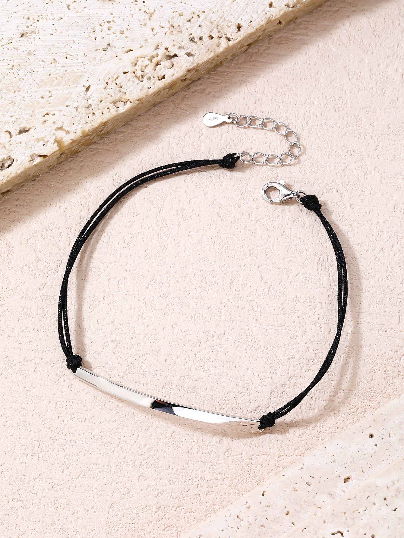 Minimalist silver watch bracelet with black cord 5