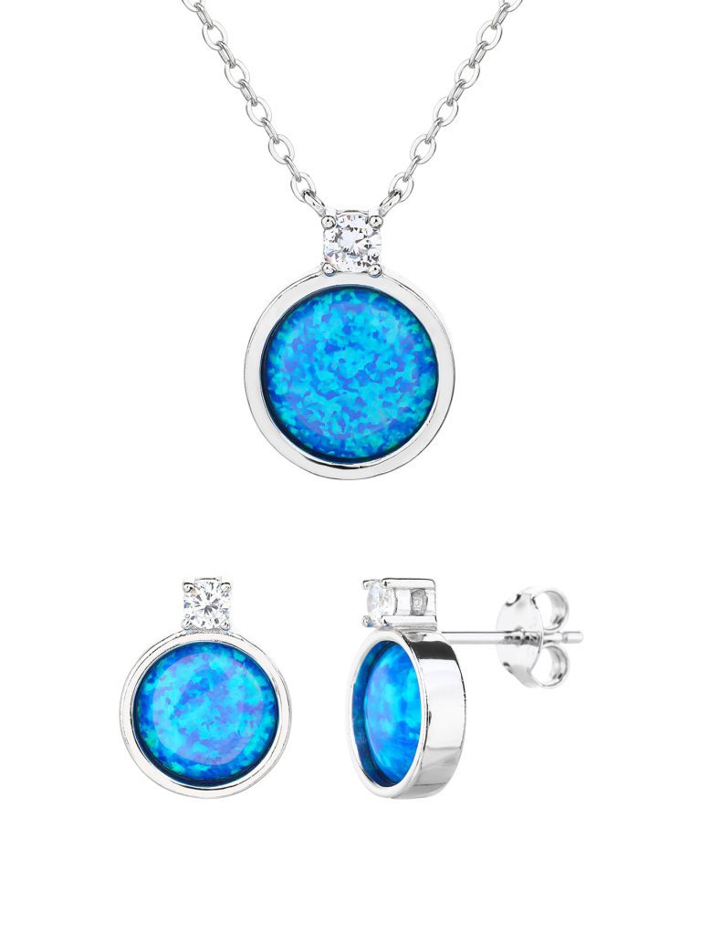 Deep blue opal jewelry set with stud earrings and a chain, AG 925 rhodium-plated silver