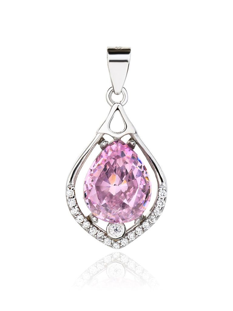 Pink cubic zirconia pendant, AG 925 rhodium-plated silver