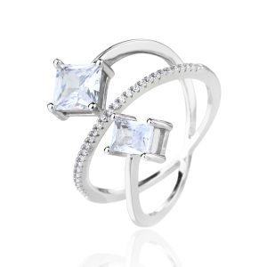 Designer White Zirconia Two-Piece Open Silver Ring