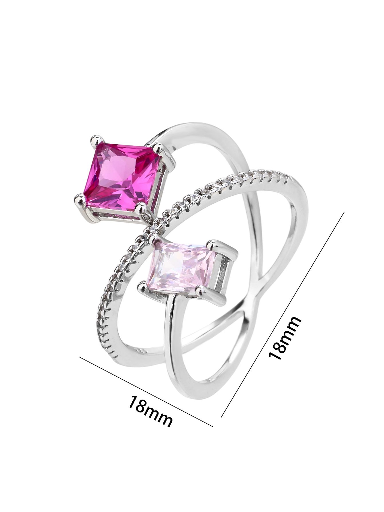 Designer Kétrészes Pink Cirkóniás Nyitott Ezüst Gyűrű 3