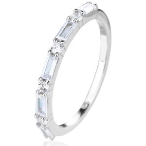 Silver Ring with White Zirconia Baguette Stones, AG 925, Rhodium-Plated