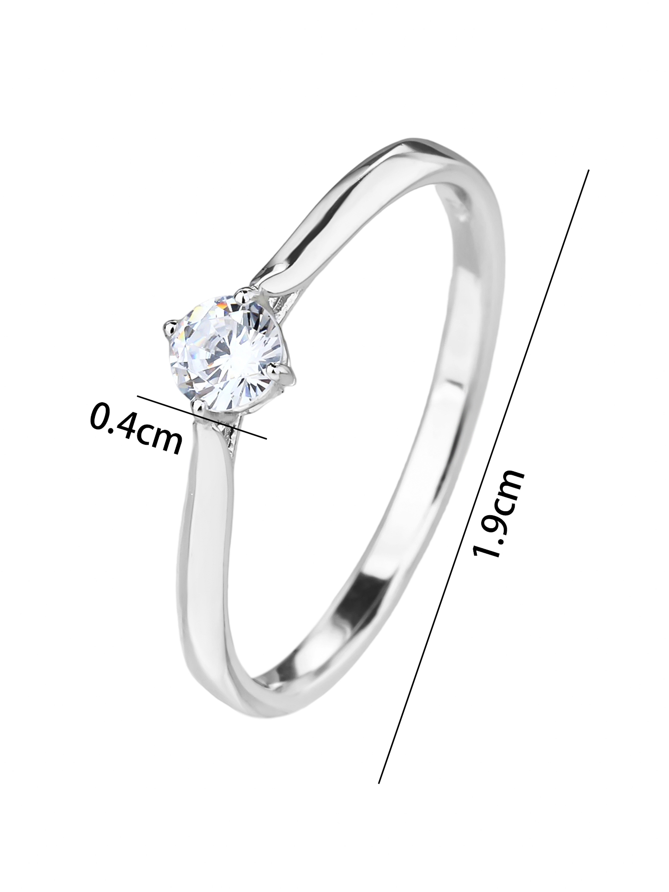 Weißer, quadratischer Solitärring mit Zirkonia aus 925er Silber mit Rhodiumbeschichtung, 1,5 G