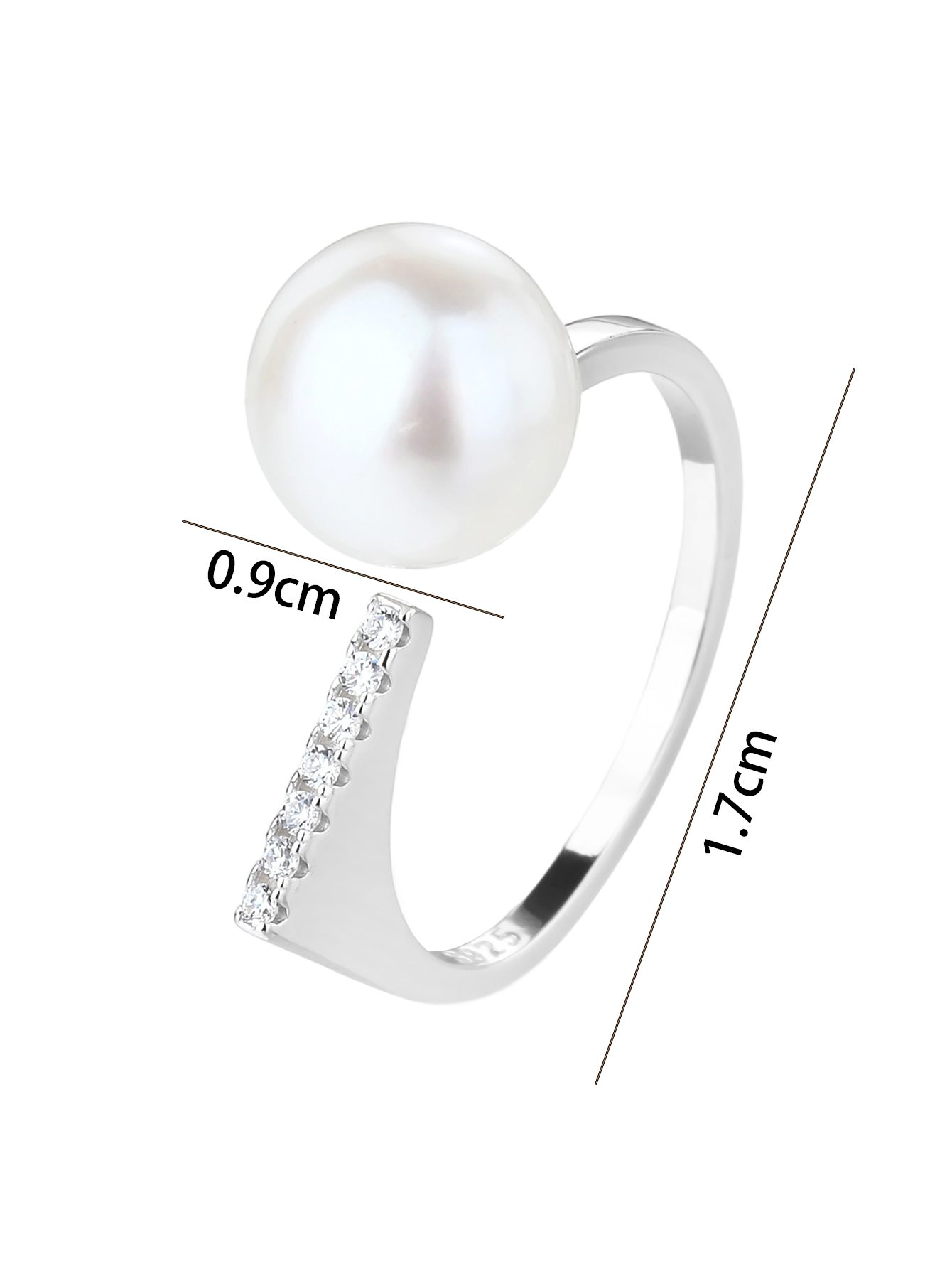 Open Ring with White Cultured Freshwater Pearls and Zirconia Stones 4