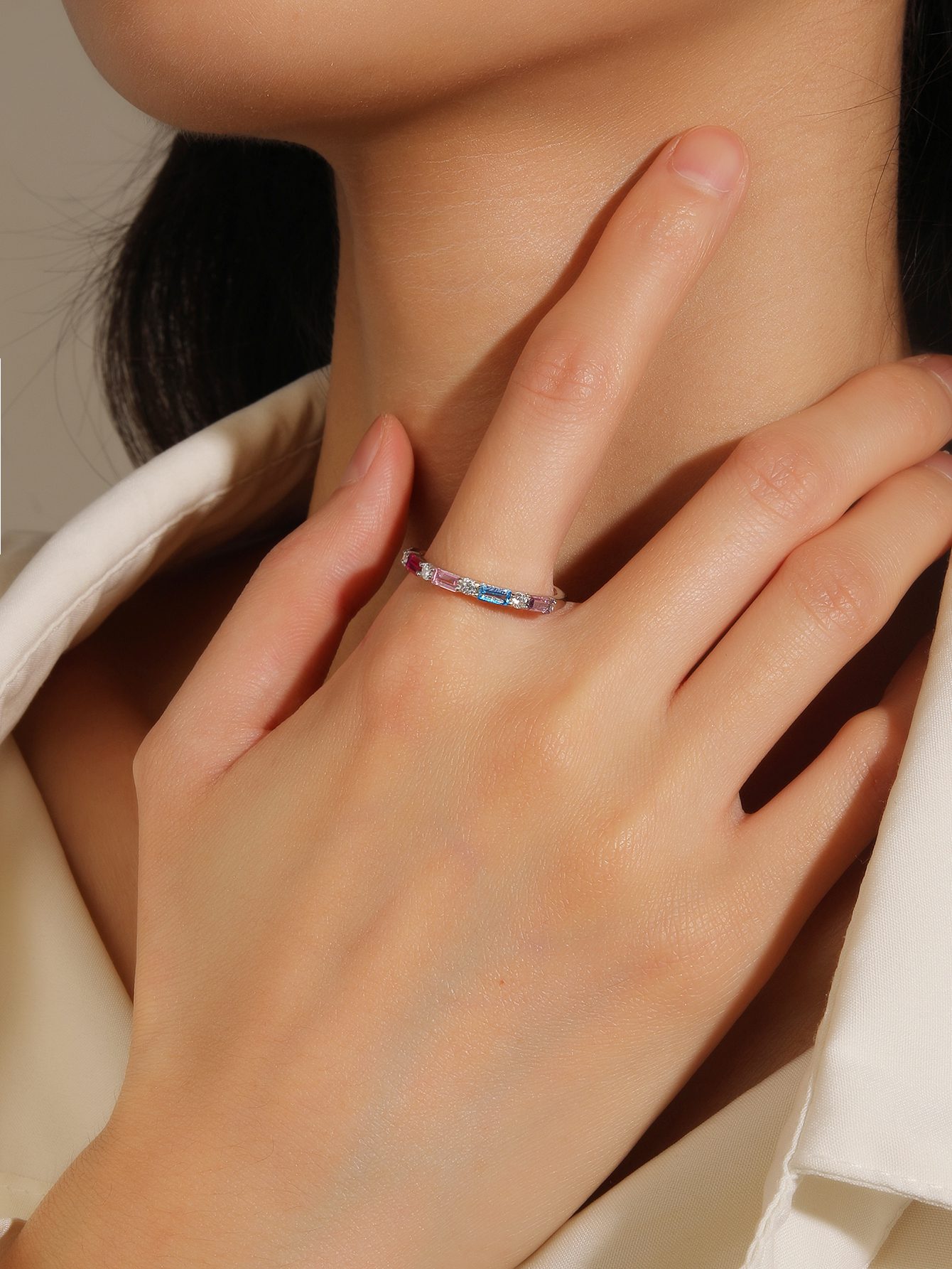 Silver Ring with Colorful Zirconia Stones
