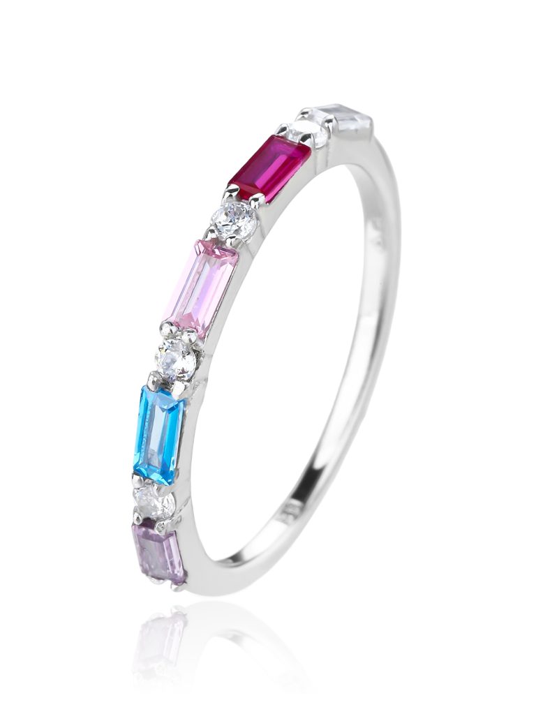 Silver Ring with Colorful Zirconia Stones