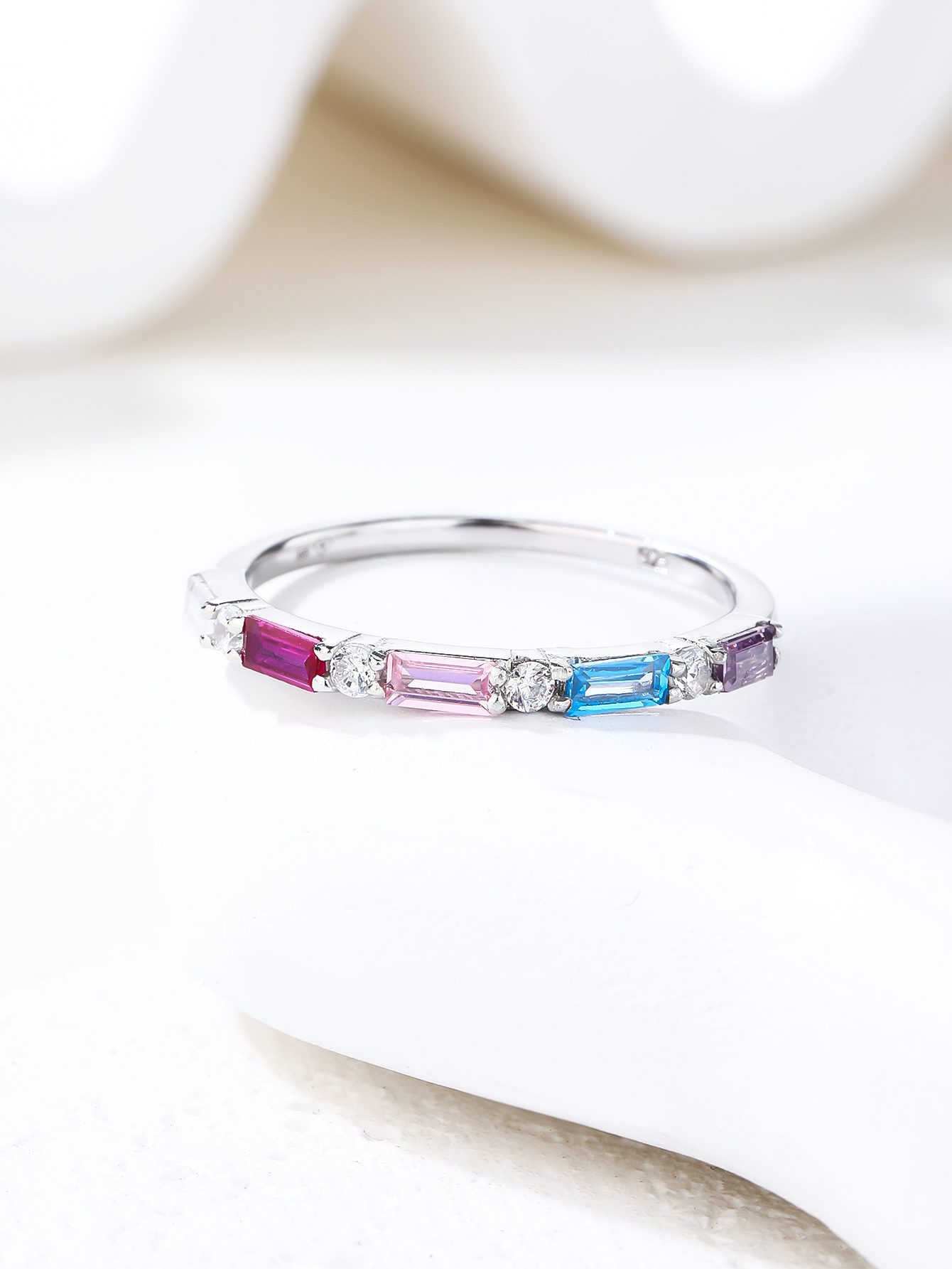 Silver Ring with Colorful Zirconia Stones_3