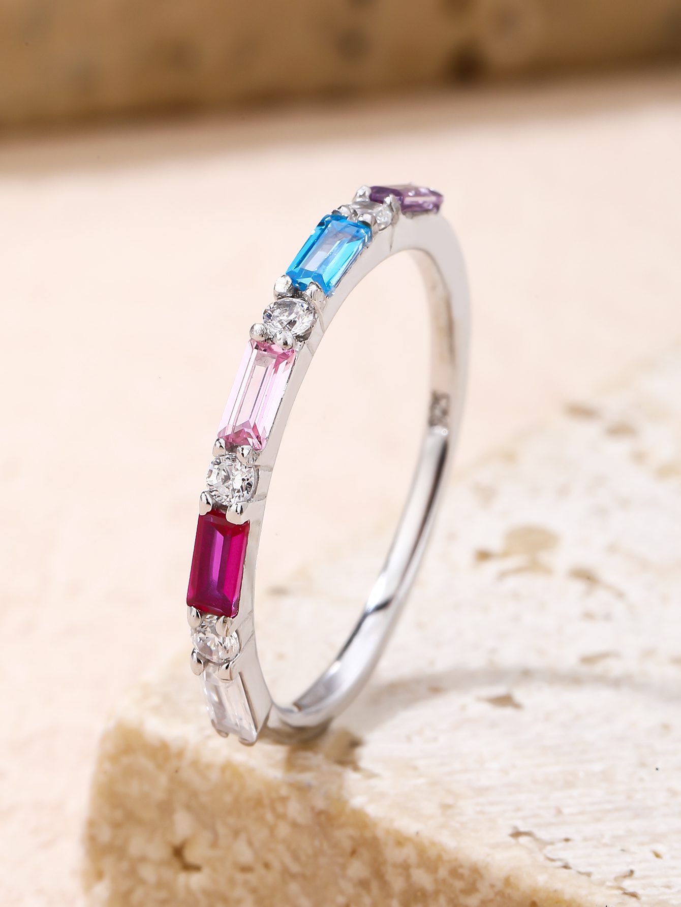 Silver Ring with Colorful Zirconia Stones_4