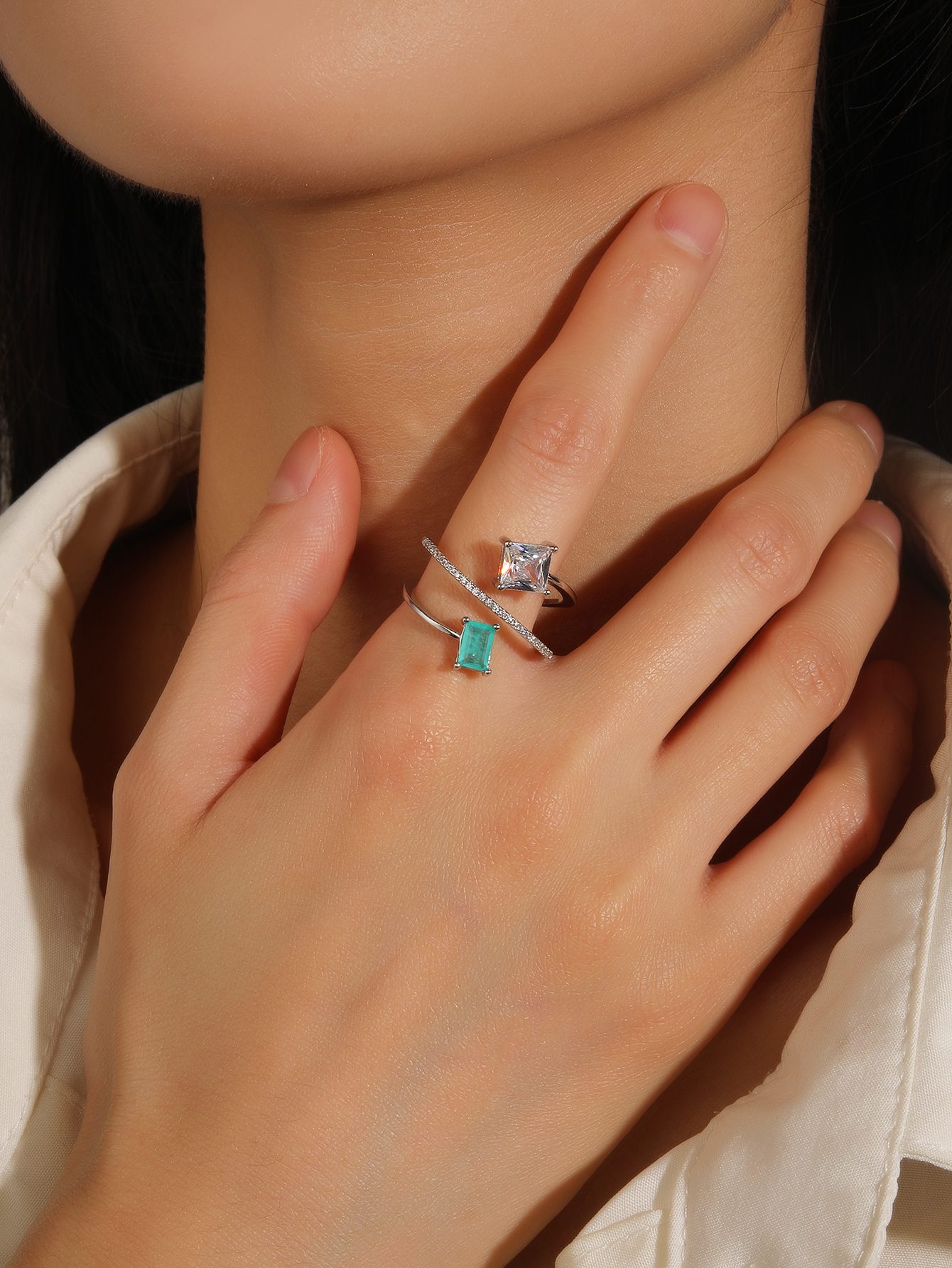 Designer Silver Ring with Turquoise and White Stones