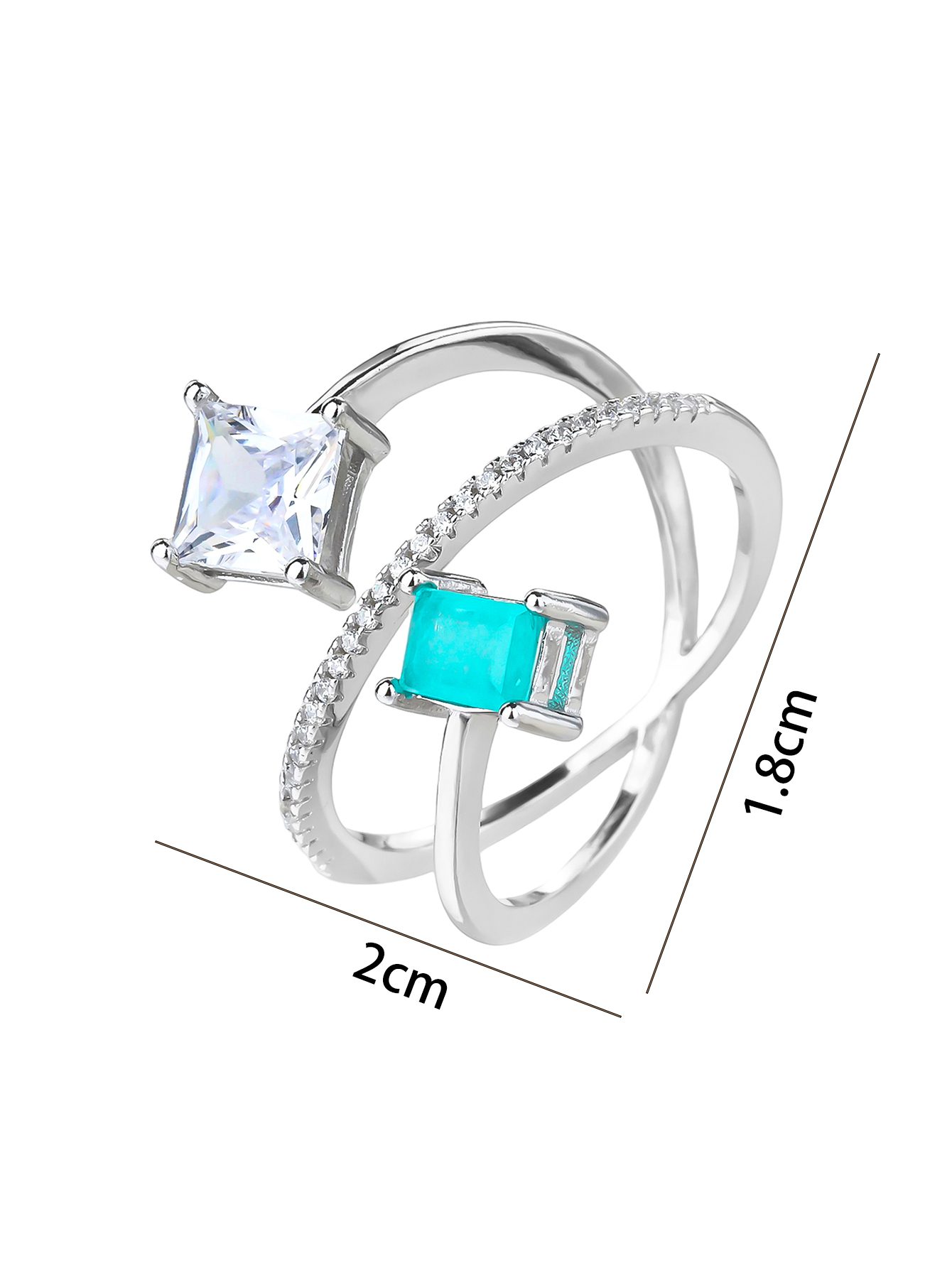 Designer Silver Ring with Turquoise and White Stones_1