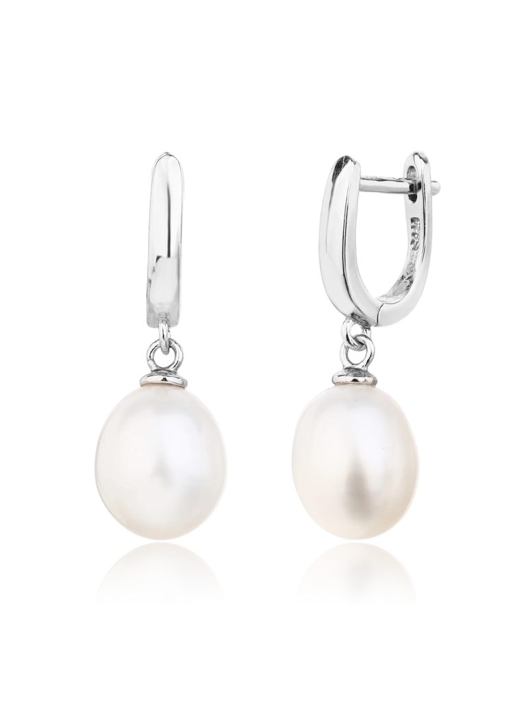 AG 925 silver earrings with natural freshwater pearls, rhodium-plated