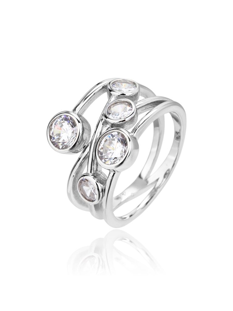 AG 925 silver ring with cubic zirconia stones, rhodium-plated