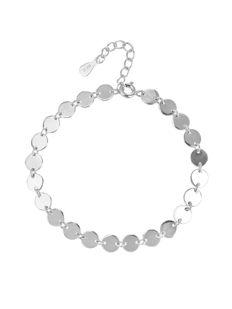 AG 925 silver disc-patterned bracelet with rhodium plating