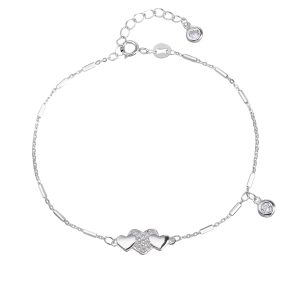 AG 925 silver bracelet with heart motif, featuring cubic zirconia and rhodium plating