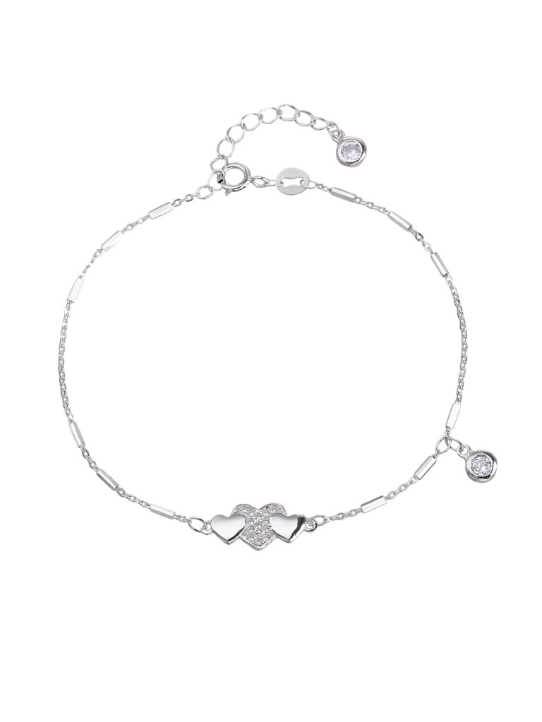Armband aus 925er Silber mit Herzmotiv, Zirkonia und Rhodiumbeschichtung