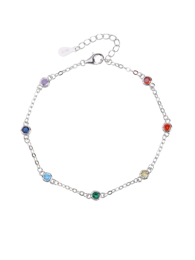 AG 925 Silver Rainbow Zirconia Bracelet, Rhodium-Plated