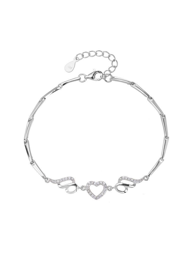Armband aus 925er Silber in Herzform mit Zirkonia-Steinen, rhodiniert