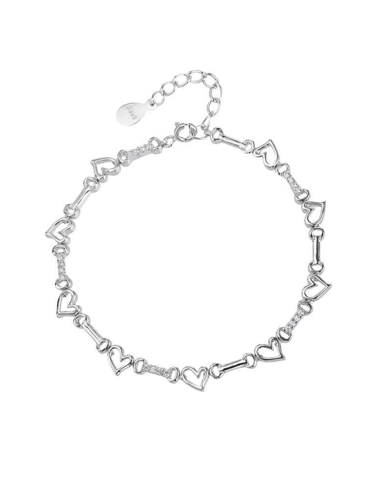 Armband aus 925er Silber mit Herzmotiv, Zirkonia-Steinen und Rhodiumbeschichtung