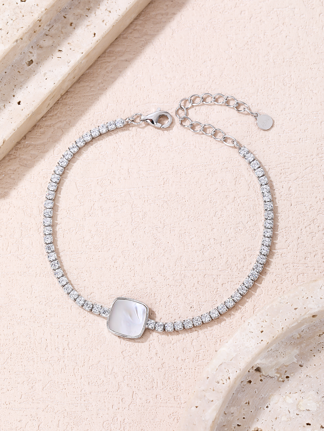 Tennisarmband aus AG 925-Silber mit eckigen Perlen aus natürlichem Perlmutt, rhodiniert 1