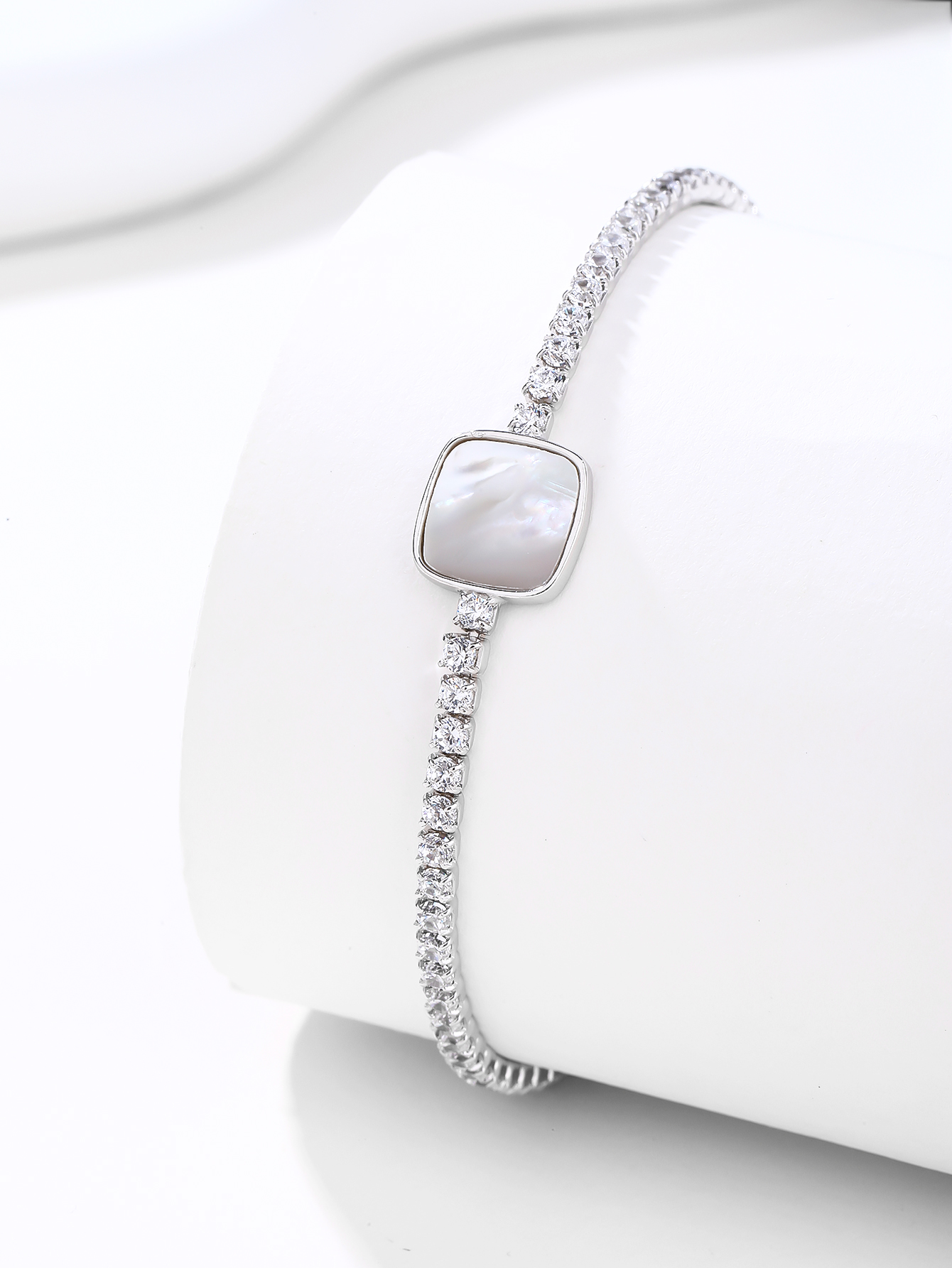 Tennisarmband aus AG 925-Silber mit eckigen Perlen aus natürlichem Perlmutt, rhodiniert, 2