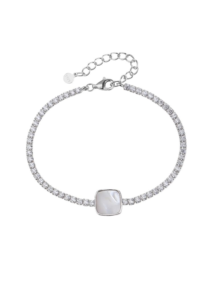 AG 925 silver square natural mother-of-pearl tennis bracelet with rhodium plating